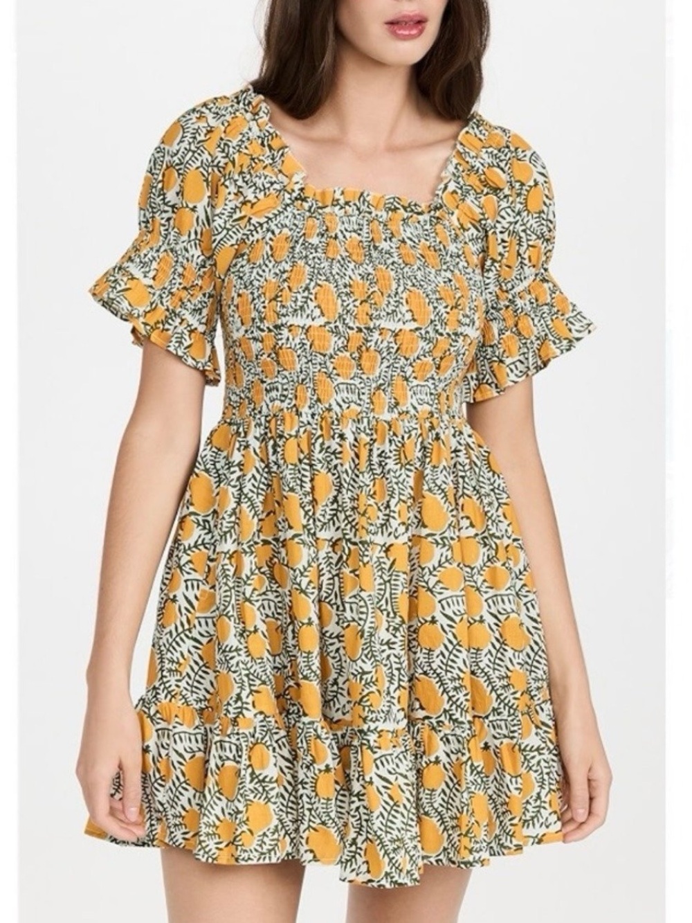 Mille Kiki mini dress in citrus smocked top size small lemon print